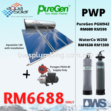 Aqua Solar L80 + PureGen PGH4-40 Water Pump (Aquasolar With Installation, Puregen Pump Supply ONLY) Purchase with purchase Waterco/ puregen Outdoor Filter with promotion price