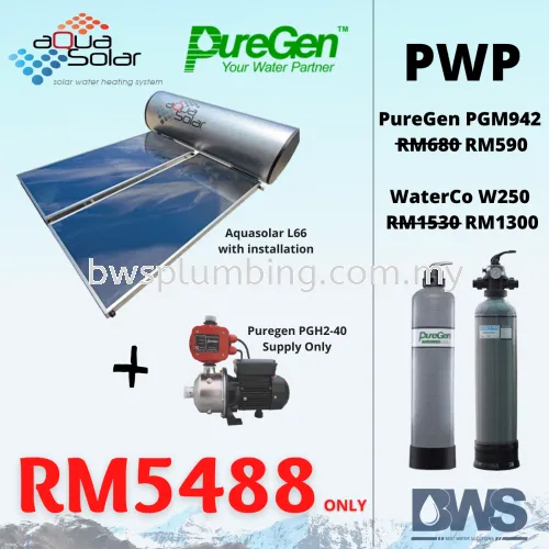 Aqua Solar L66 + PureGen PGH2-40 Water Pump (Aquasolar With Installation, Puregen Pump Supply ONLY) Purchase with purchase Waterco/ puregen Outdoor Filter with promotion price