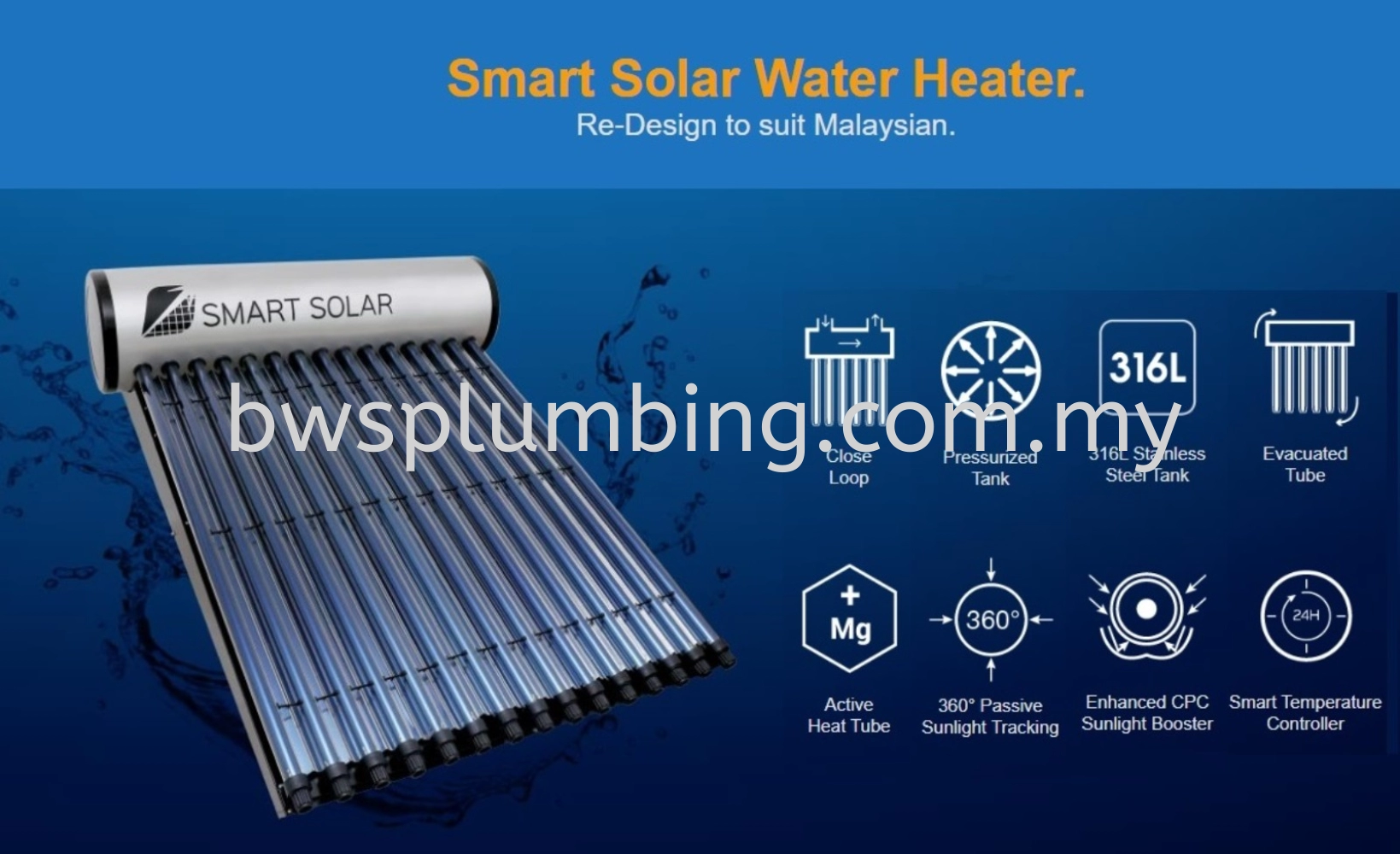 SMARTSOLAR - SS150 Hybrid Solar Water Heating System  (Optional for add Smart Controller)