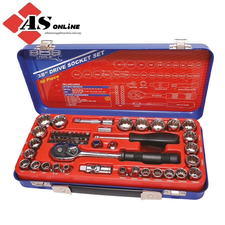 SP TOOLS 3/8"Dr Socket Set - 12pt Metric/SAE - 50pc / Model: T820201