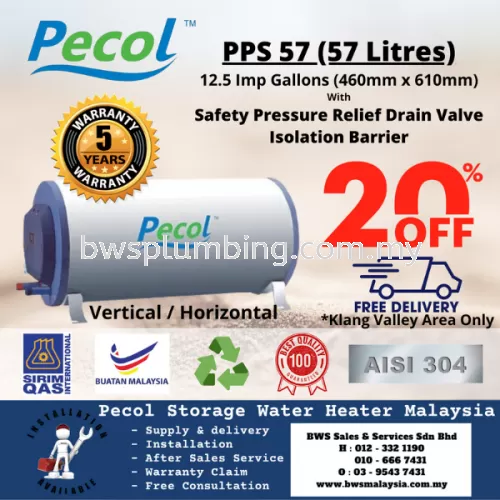 Pecol  PPS57 (57L) Storage Water Heater Malaysia - Pecol 57 Litres