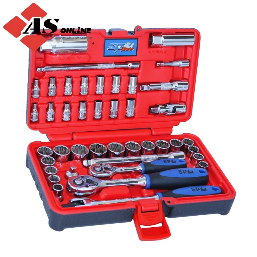 SP TOOLS 1/4"Dr & 3/8"Dr Socket Set In X-case - 12pt Metric/SAE - 42pc / Model: SP20601