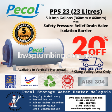 Pecol  PPS23 (23L) Storage Water Heater Malaysia - Pecol 23 Litres