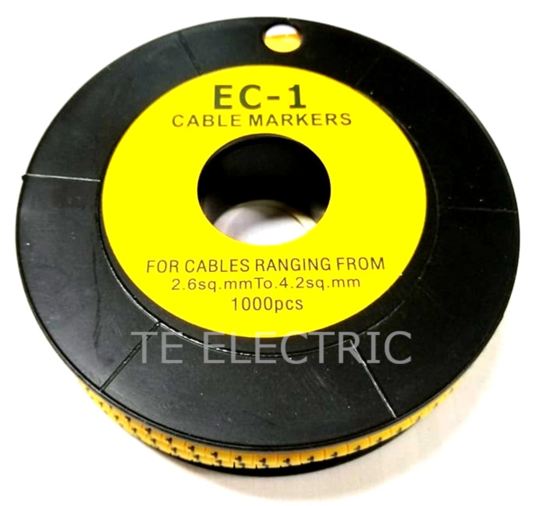 (1000PCS) EC-1 CABLE MARKER 0 / 1 / 2 / 3 / 4 / 5 / 6 / 7 / 8 / 9 YELLOW NUMBERS 2.6MM TO 4.2MM CABLE