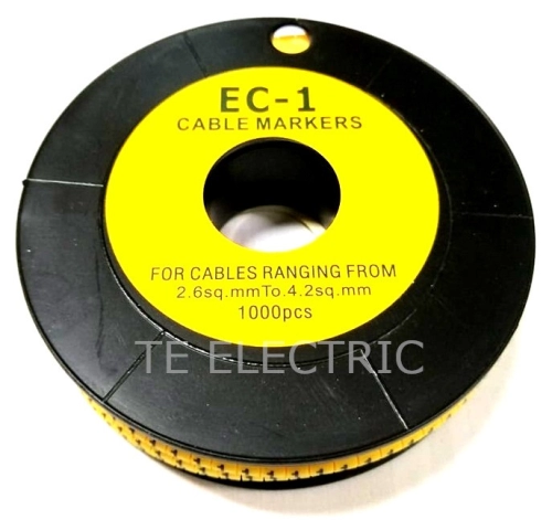 (1000PCS) EC-1 CABLE MARKER L / N / R / Y / B YELLOW NUMBERS 2.6MM TO 4.2MM CABLE