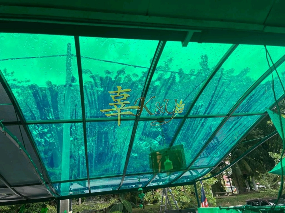 Mild Steel Polycarbonate Green Color (Clear Plane Serials 3mm) Skylight Awning - Frame & Arm Ms 1 1/2x1 1/2(1.2) Hollow 