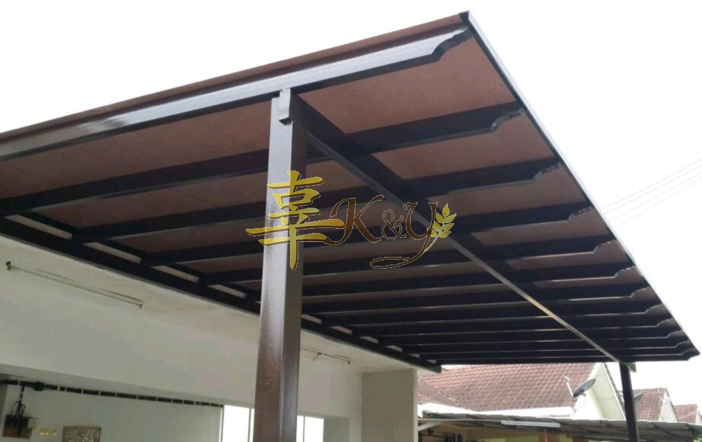 Mild Steel Polycarbonate Brown Color (Nu Serials 3mm) Pergola Roof Awning - Frame Ms 1 1/2x3(1.6) or 2x4(1.6) Hollow , Bean 2x5(1.9/2.3) Hollow, Pillar 4x4(1.9)Hollow 