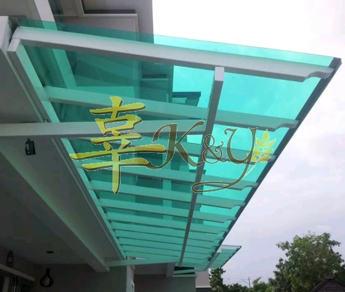 Mild Steel Polycarbonate Green Color (Clear Plane Serials 3mm) Pergola Roof Awning - Frame,Bean&Pillar Ms 1 1/2x3(1.6) or 2x4(1.6) Hollow 