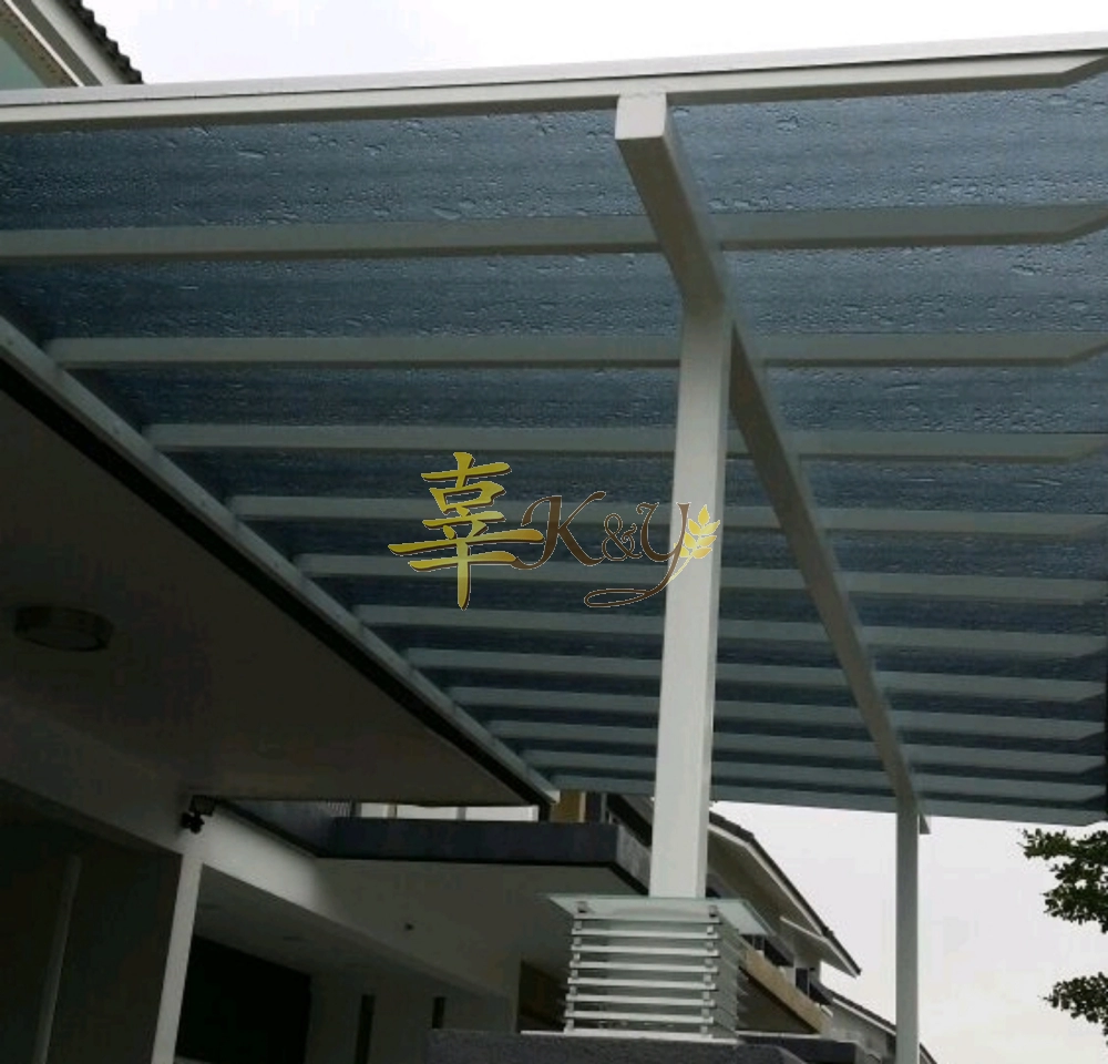 Mild Steel Polycarbonate Grey Color (Line Serials 3mm) Pergola Roof Awning - Frame Ms 1 1/2x3(1.6) or 2x4(1.6) Hollow , Bean 2x5(1.9/2.3) Hollow, Pillar 4x4(1.9)Hollow 