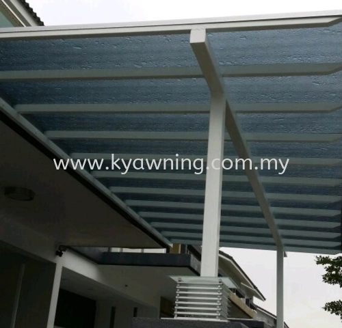 Mild Steel Polycarbonate Grey Color (Line Serials 3mm) Pergola Roof Awning - Frame Ms 1 1/2x3(1.6) or 2x4(1.6) Hollow , Bean 2x5(1.9/2.3) Hollow, Pillar 4x4(1.9)Hollow 