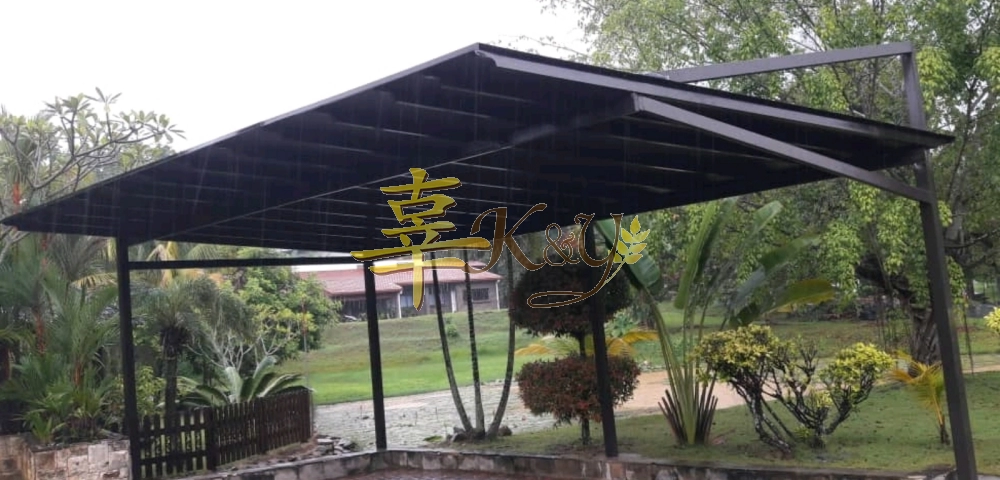 Mild Steel Polycarbonate Brown Color(Nu Serials 3mm) Pergola Roof Awning - Frame Ms 1 1/2x3(1.6) or 2x4(1.6) Hollow , Bean 2x5(1.9/2.3) Hollow, Pillar 4x4(1.9)Hollow 