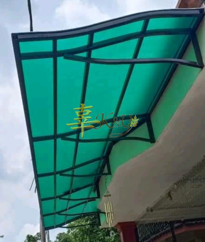 Mild Steel Polycarbonate Green Color (Nu Serials 3mm) Skylight Awning - Frame & Arm Ms 1 1/2x1 1/2(1.2) Hollow 