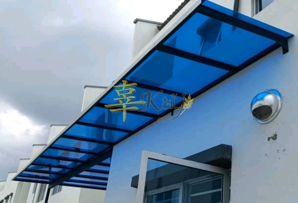 Mild Steel Polycarbonate Blue Color (Clear Plane Serials 3mm) Skylight Awning - Frame Ms 1 1/2x1 1/2(1.2) Hollow 