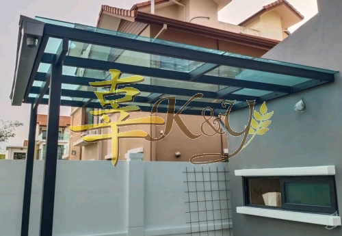 Mild Steel Laminate Glass Roof Awning with PVC Gutter -Frame Ms 2x4(1.9)Hollow,Bean 2x5(2.3),Pillar 4x4(1.9)Hollow