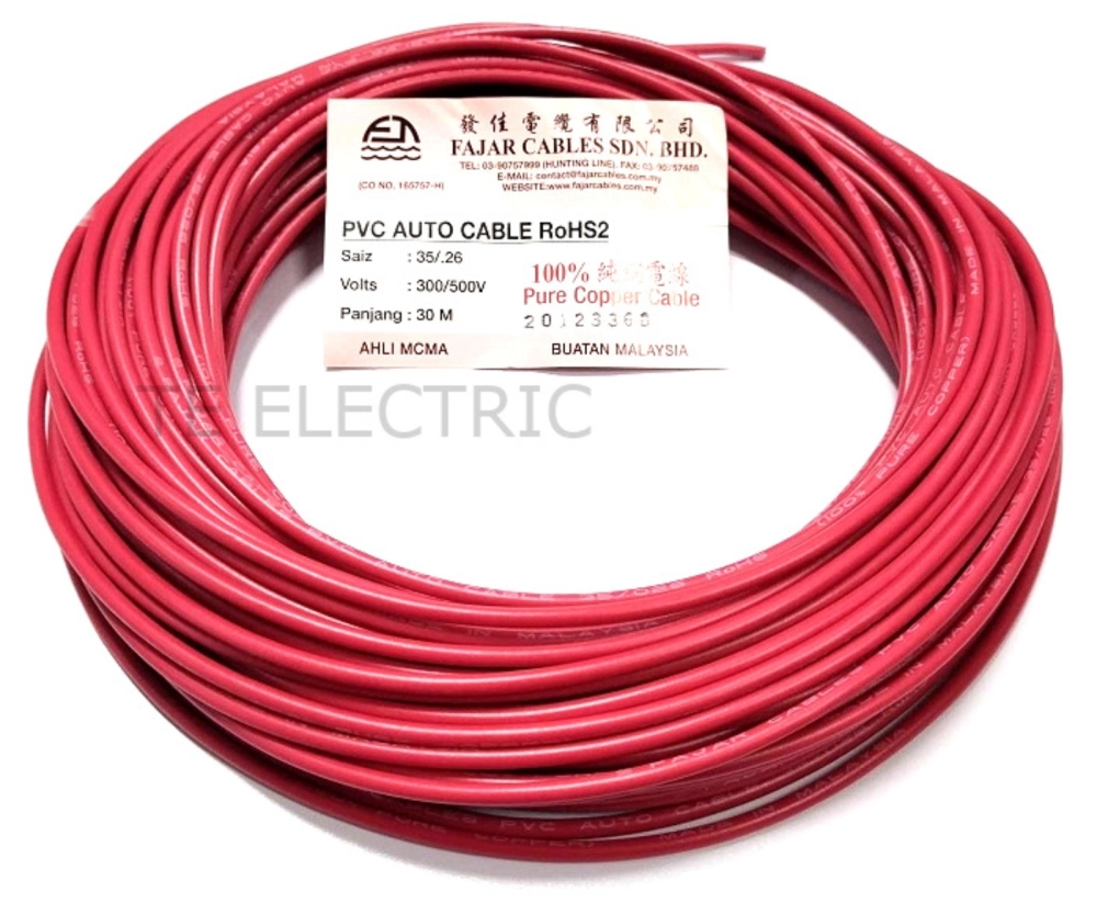 1 Feet x Battery Cable 60A 100A 150A 16m㎡ for Car Lorry Boat Truck Earth  100% Copper Malaysia (1 Kaki)