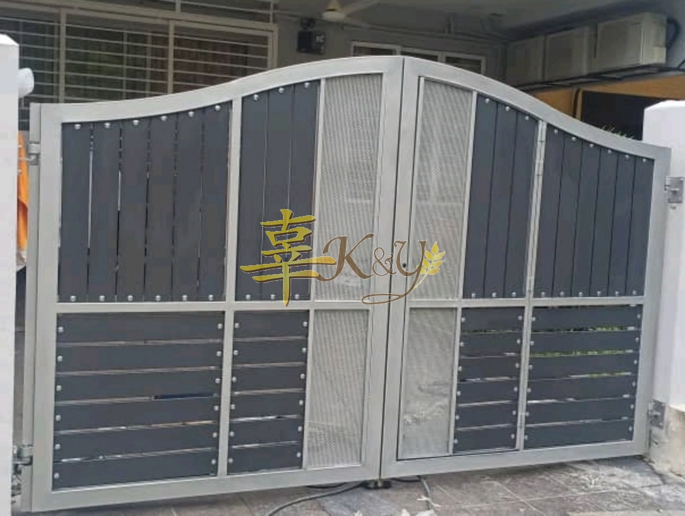 Mild Steel Main Gate (Folding/Swing)Bundle Aluminium Panel (Grey)With Steel Perforate Plate 