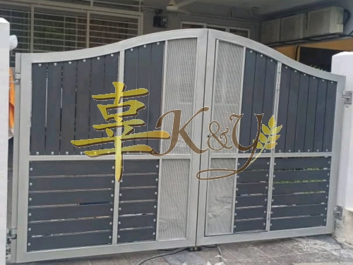 Mild Steel Main Gate (Folding/Swing)Bundle Aluminium Panel (Grey)With Steel Perforate Plate 