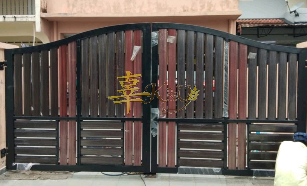 Mild Steel/Wrought Iron Main Gate (Folding/Swing)Bundle Aluminium Panel (Wood-Dk&Red Brown)