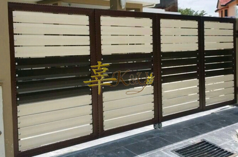 Mild Steel Main Gate (Folding/Swing)Bundle Aluminium Panel(White/Dark Brown)