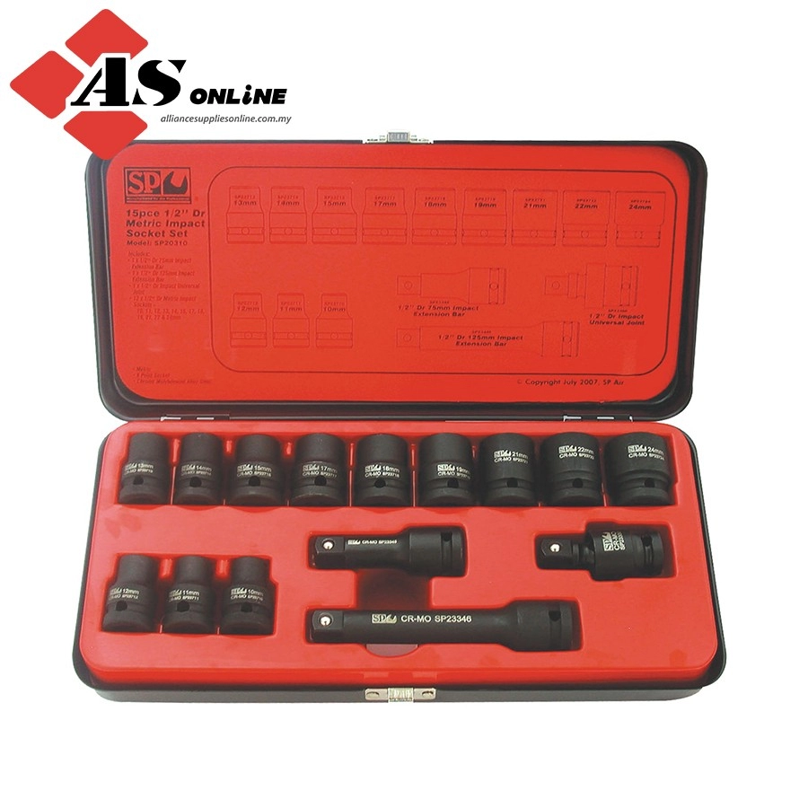 SP TOOLS 1/2"Dr Impact Socket Set - 6pt Metric - 15pc / Model: SP20310