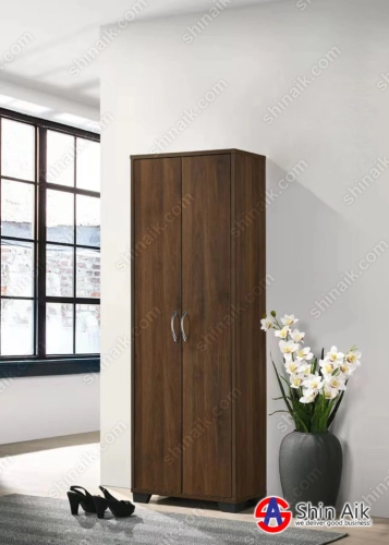 SC1(KD) (2'ft) Walnut Modern Space Saving 2 Doors Tall Storage Shoe Cabinet