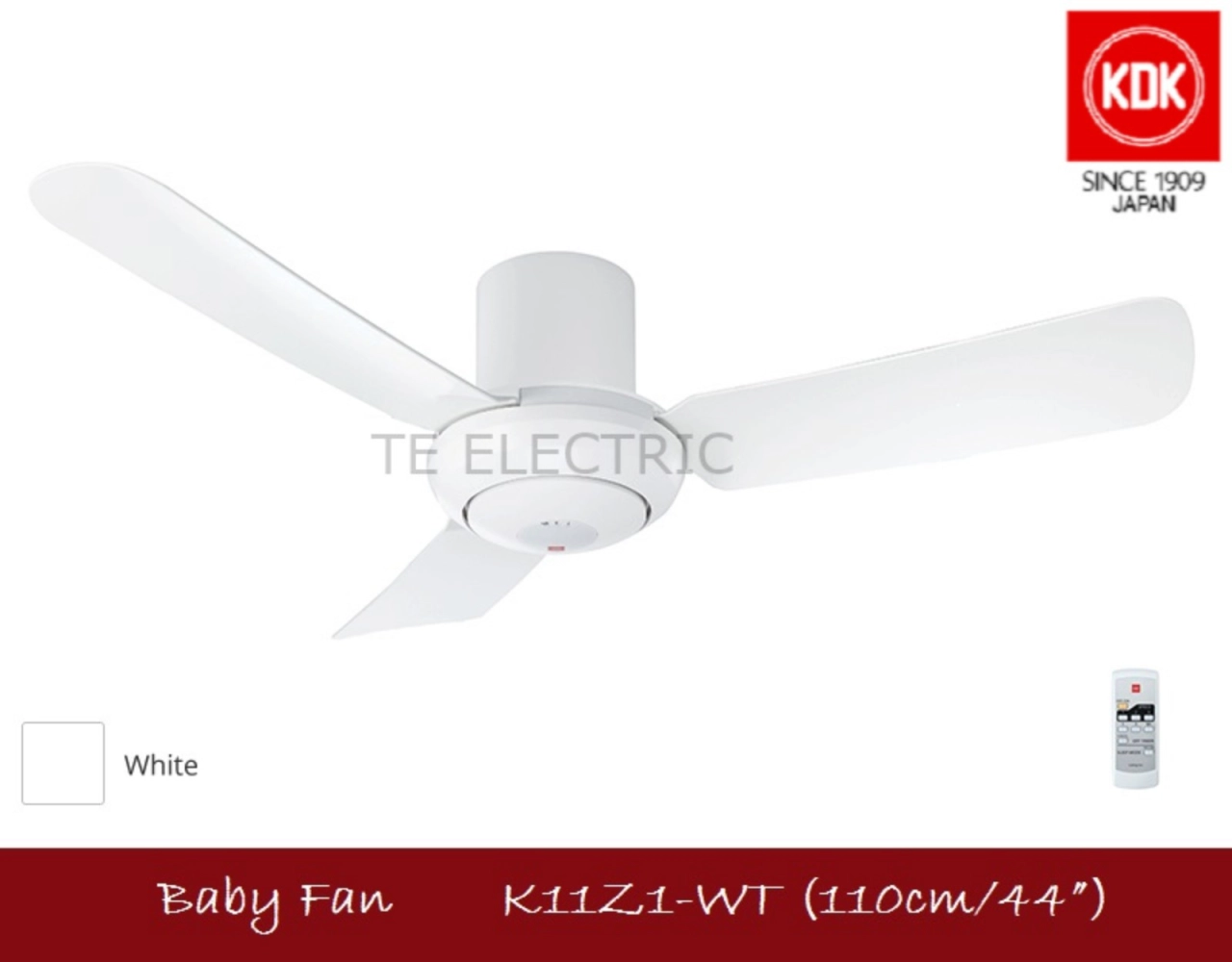 KDK K11Z1 REMOTE CONTROL CEILING FAN 110CM 44" BABY FAN 44 INCH THREE BLADES SILVER / WHITE