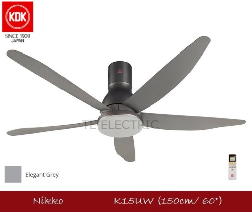 KDK K15UW 150CM 60" CEILING FAN WITH LED DOWN LIGHT FIVE BLADES REMOTE CONTROL DC MOTOR (SHORT PIPE & LONG PIPE) NIKKO SERIES