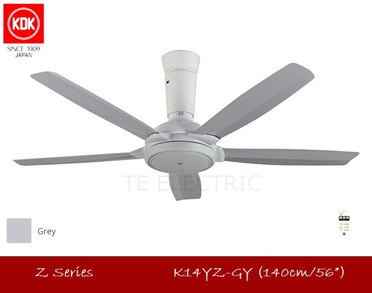 KDK K14YZ 140CM 56" FIVE BLADES REMOTE CONTROL CEILING FAN 5B 56 INCH Z- SERIES DARK BROWN / GREY