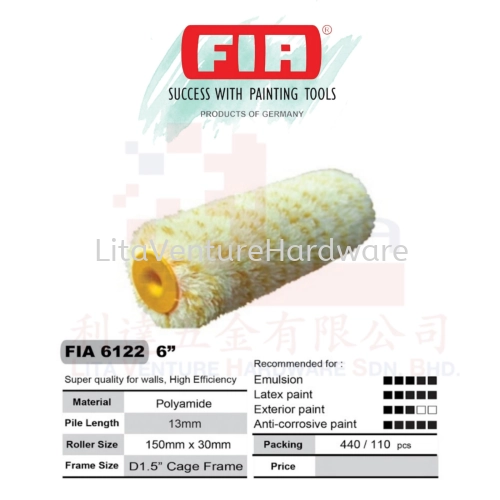 FIA PAINT ROLLER REFILL 6'' FIA6122