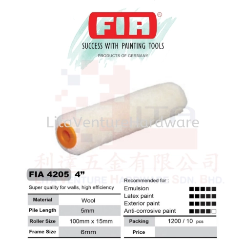 FIA PAINT ROLLER REFILL 4'' 4205