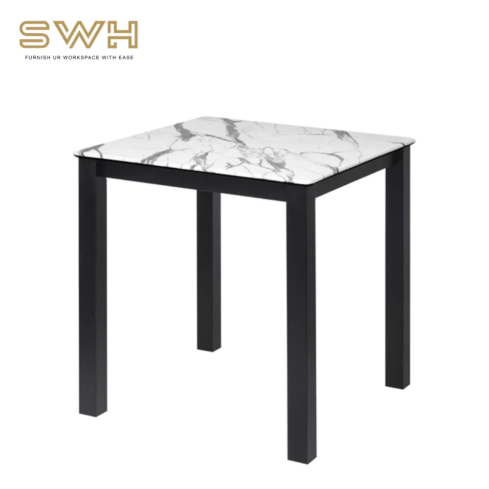 KPSW Solid Wood Square Marble White Table Sturdy Wood Leg | Cafe Furniture Penang