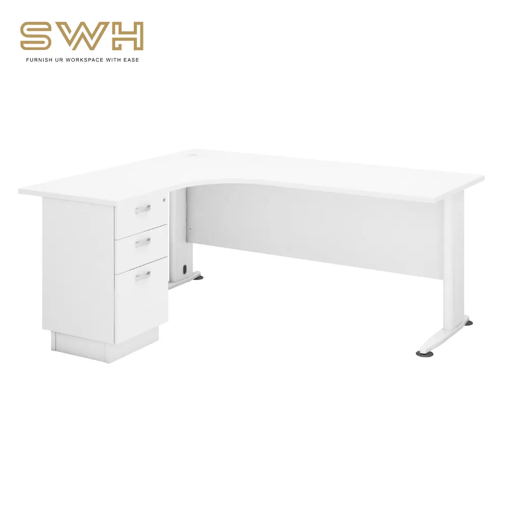 Executive L-Shape Office Table Set With Fixed Pedestal 2Drawer 1Filling | Office Table Penang