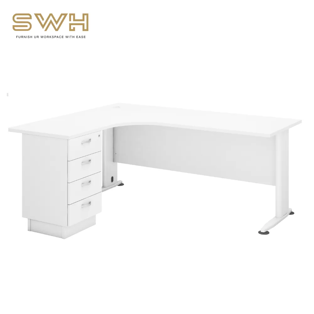 Executive Office Table L-Shape With Fixed Pedestal 4 Drawer | Office Table Penang