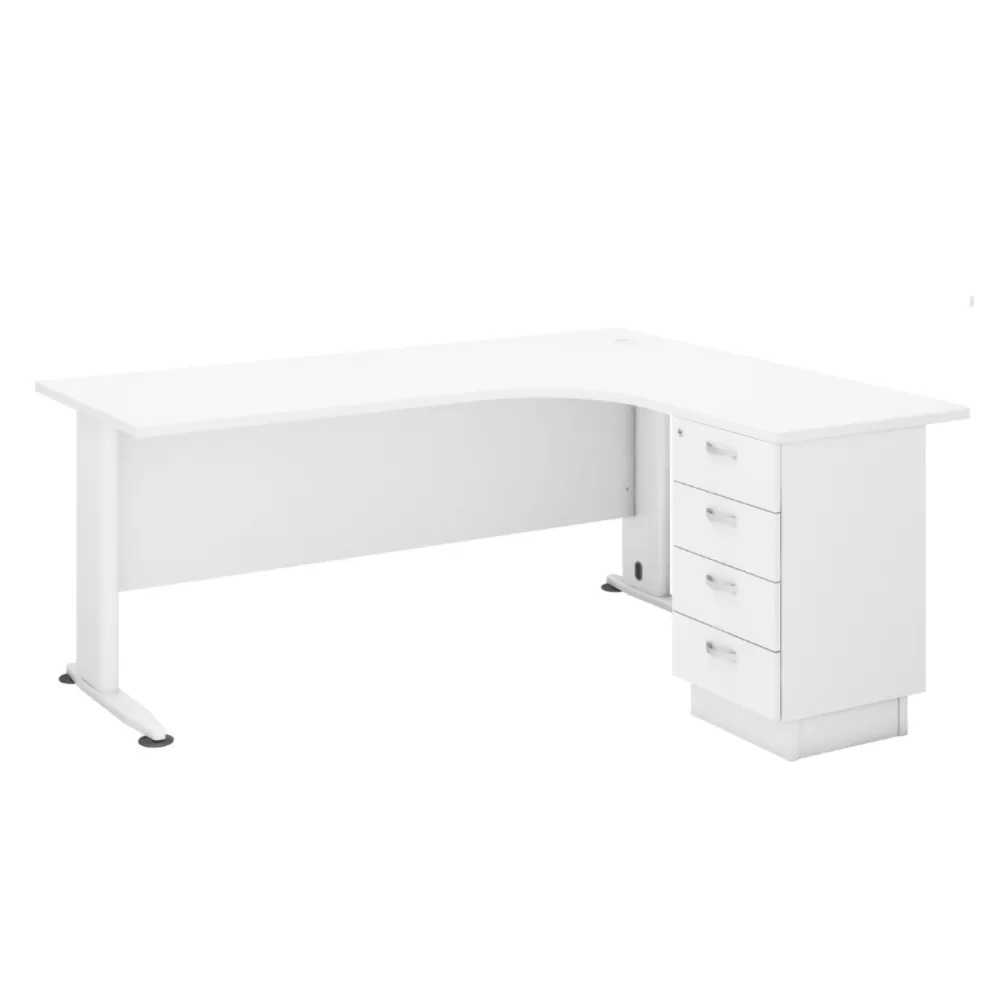 Executive Office Table L-Shape With Fixed Pedestal 4 Drawer | Office Table Penang