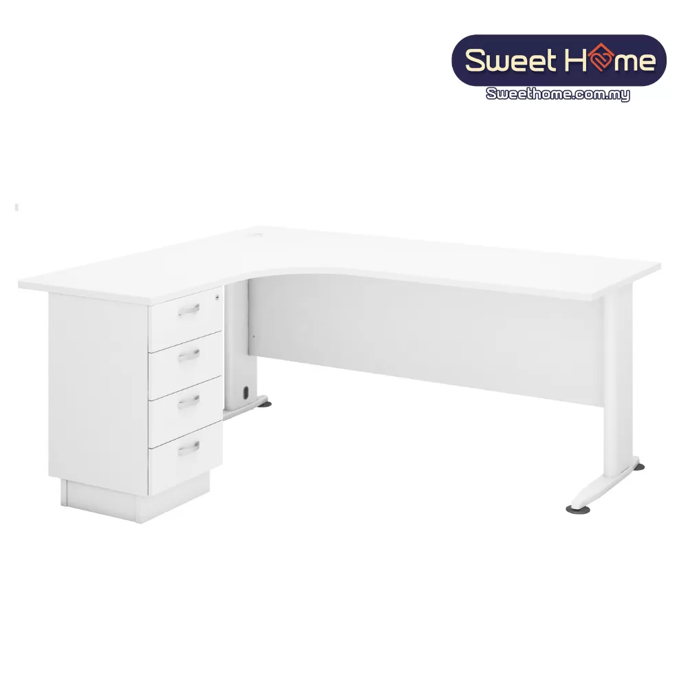 H Series L Shape Executive Office Table c\w Fixed 4 Drawers | Office Table Penang