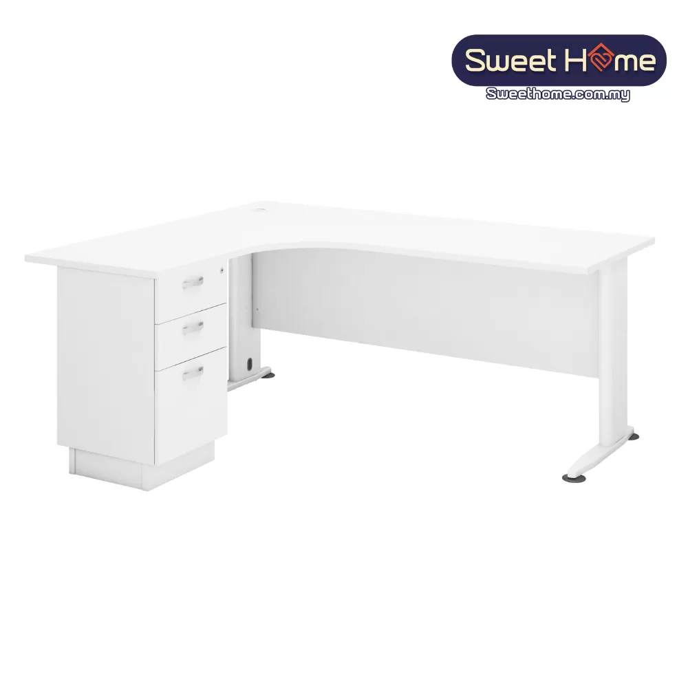 H Series L Shape Executive Office Table c\w Fixed 3 Drawers 1 Filing Cabinet | Office Table Penang