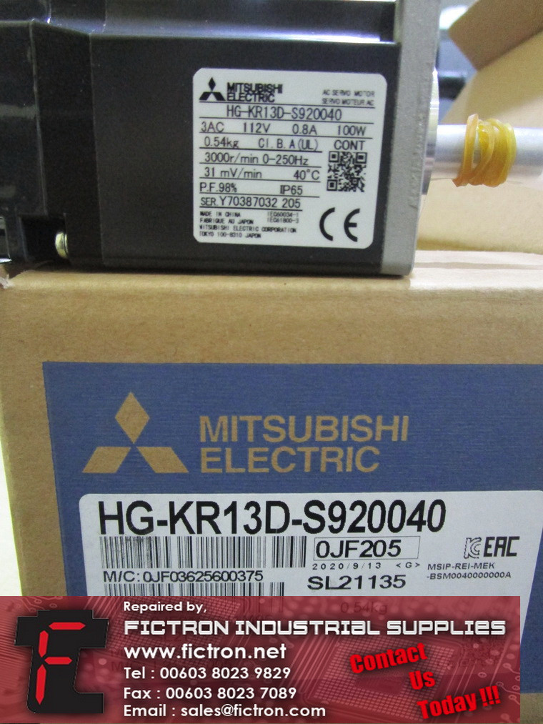 HG-KR13D-S920040 HGKR13DS920040 MITSUBISHI ELECTRIC AC Servo Motor Supply Repair Malaysia Singapore Indonesia USA Thailand