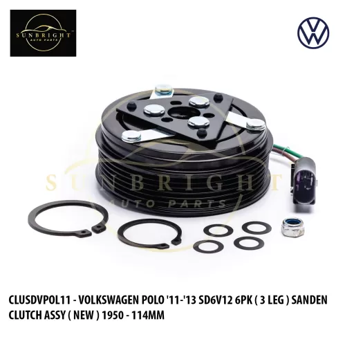 CLUSDVPOL11 - VOLKSWAGEN POLO '11-'13 SD6V12 6PK ( 3 LEG ) SANDEN CLUTCH ASSY ( NEW ) 1950 - 114MM