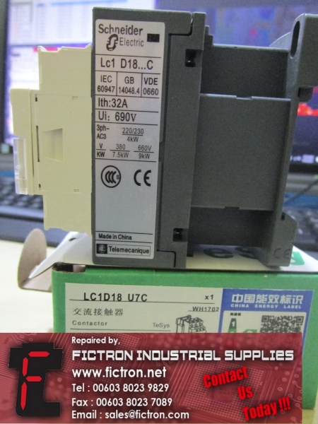 LCD1D18 U7C SCHNEIDER ELECTRIC Contactor Supply Repair Malaysia Singapore Indonesia USA Thailand SCHNEIDER Selangor, Malaysia, Penang, Kuala Lumpur (KL), Subang Jaya, Singapore Supplier, Suppliers, Supply, Supplies | Fictron Industrial Supplies Sdn Bhd