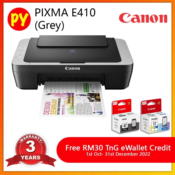 Canon E410 Grey AIO Print Scan Copy Inkjet Printer with original Ink PG47  CL57s CANON INKJET PRINTERS Kuala Lumpur, KL, Jalan Kuchai Lama, Selangor, Malaysia. Supplier, Suppliers, Supplies, Supply | PY Prima Enterprise Sdn Bhd