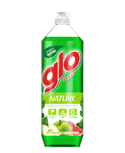 Glo Nature Green Apple & Grapefruit Dishwashing Liquid 900ml Glo Dishwashing Household Product   Wholesaler, Supplier, Supply, Supplies | J.B. Cip Sen Trading Sdn Bhd