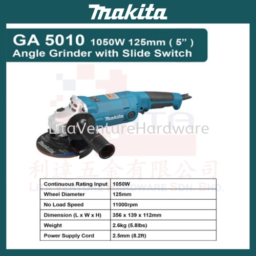 MAKITA BRAND ANGLE GRINDER WITH SLIDE SWITH GA5010