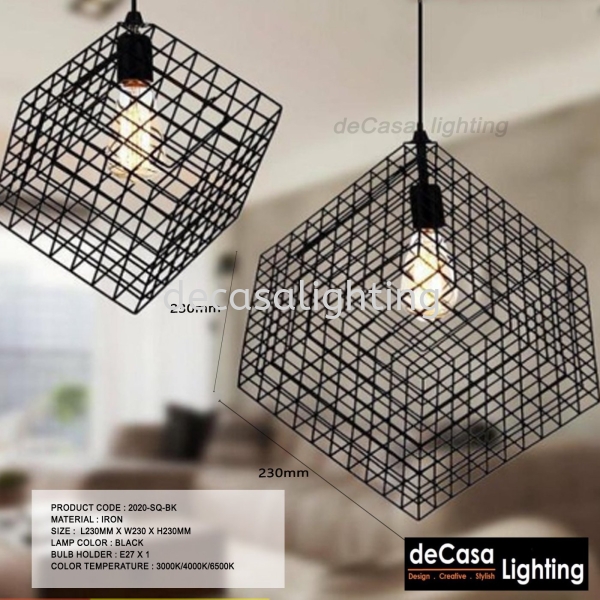 Pendant Light (2020-SQ-BK) Retro Loft Design Pendant Light PENDANT LIGHT Selangor, Kuala Lumpur (KL), Puchong, Malaysia Supplier, Suppliers, Supply, Supplies | Decasa Lighting Sdn Bhd