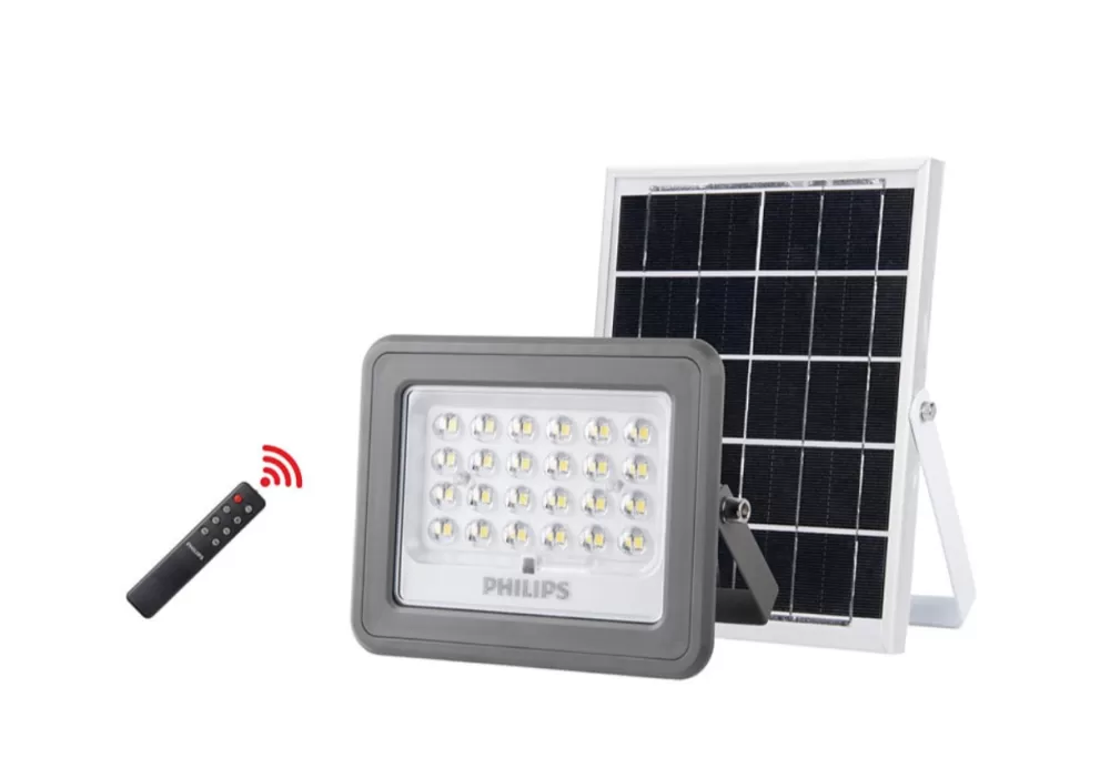 PHILIPS BVC080 LED6/765 4W 600LM ESSENTIAL SMARTBRIGHT LED OUTDOOR SOLAR FLOODLIGHT IP65 c/w SOLAR PANEL and REMOTE 6500K 911401827202
