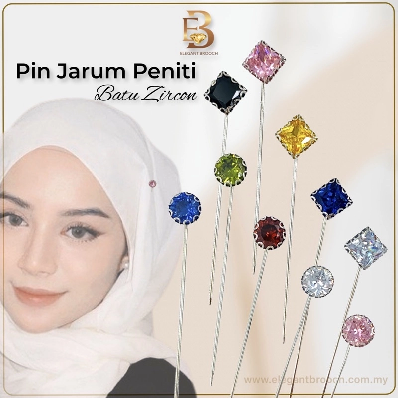 *Elegant Brooch* 2pcs Pin Jarum Peniti Batu Zircon 7mm kerongsang Pin Shawl Hijab Muslimah KZ3037w