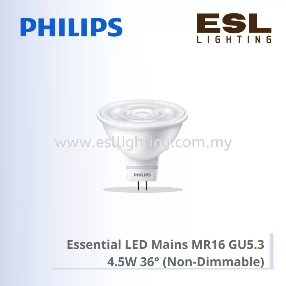 PHILIPS ESSENTIAL LED Mains MR16 NON-DIMMABLE 4.5W 36° 4.5-50W 929001874008 929001874108