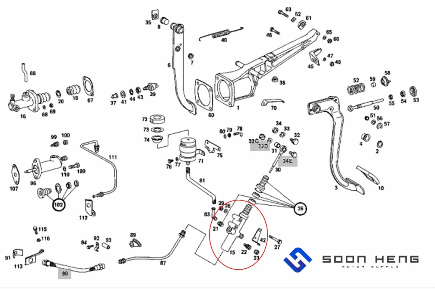 Mercedes-Benz W114, W115, W111, W112, W108, W109, W116, C107 and R107 - Clutch Master Cylinder (FTE) 