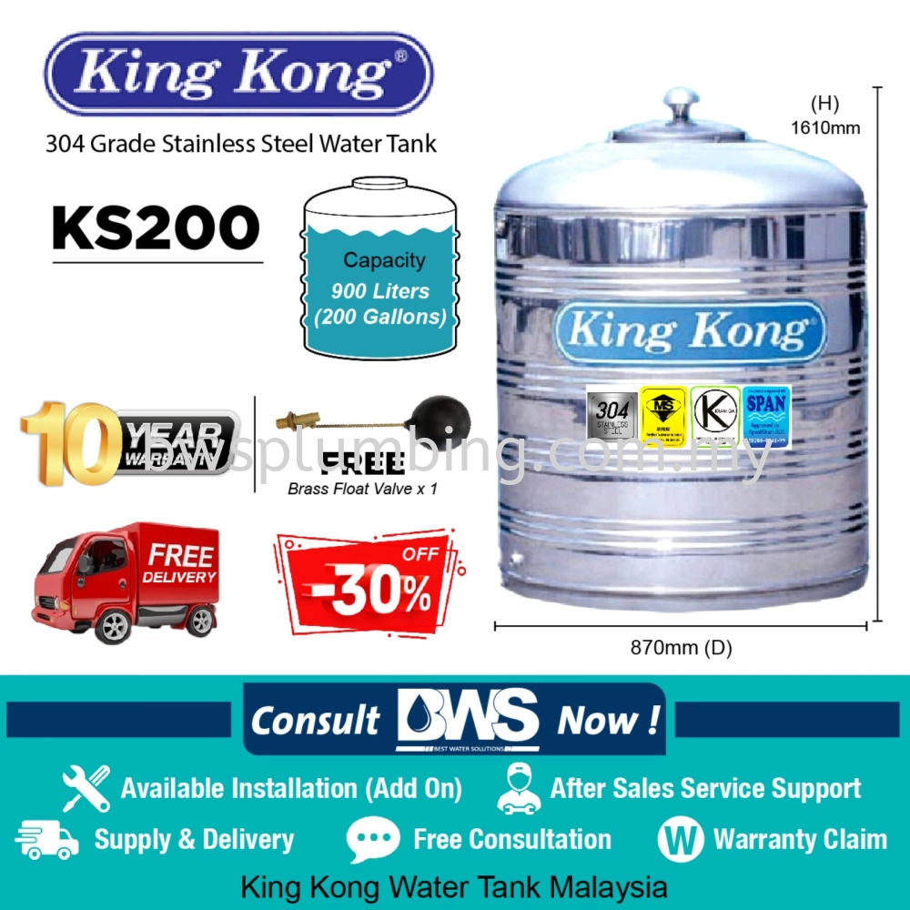King Kong KS200 (200 Gallons) Stainless Steel Water Tank Stainless Steel  Water Tank Selangor, Malaysia, Melaka, Kuala Lumpur (KL), Seri Kembangan,  Bukit Beruang Supplier, Supply, Repair, Service | BWS Sales & Services
