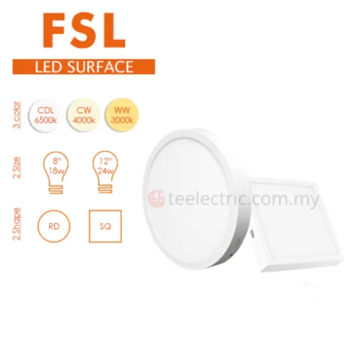 FSL 18W / 24W LED SURFACE MOUNTED PANEL LIGHT ROUND / SQUARE KITCHEN DINING ROOM LAMP 8" 12"