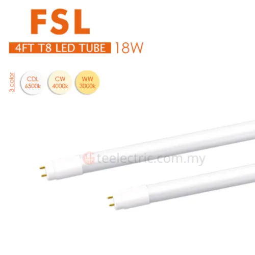 (5PCS) FSL 18W T8 LED TUBE 1200MM 4FT 3000K/4000K/6500K SIRIM DAYLIGHT WARMWHITE COOLWHITE